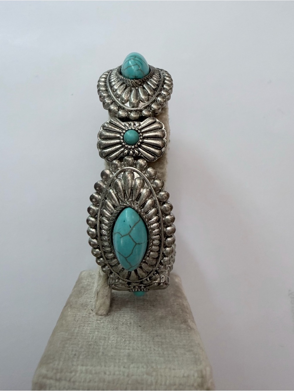 Turquoise Stone Silver-Tone Statement Stetch Bracelet - Women